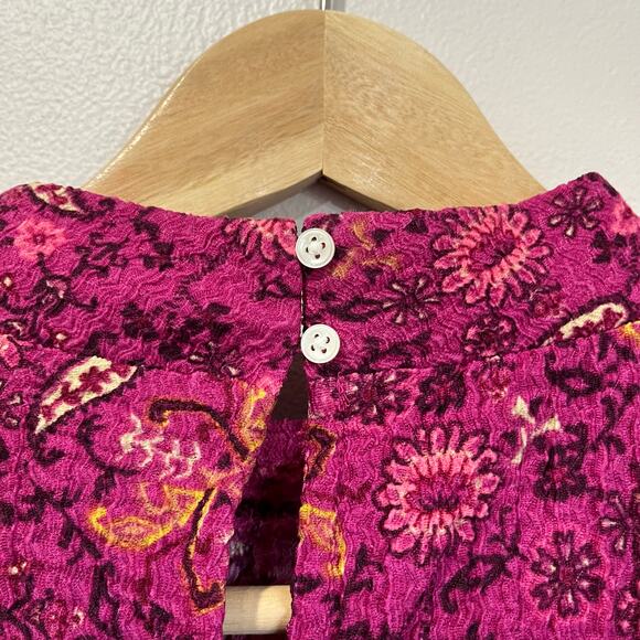 LOFT Floral Print Puff Sleeve Blouse Boho Chic Pink Purple Top Size Large - Picture 8 of 9
